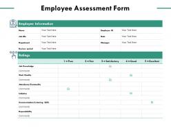 Employee assessment form employee information work quality ppt powerpoint presentation summary display