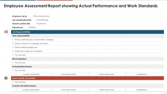 Employee Assessment Report Showing Actual Performance And Work Standards