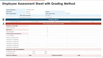 Employee assessment sheet with grading method