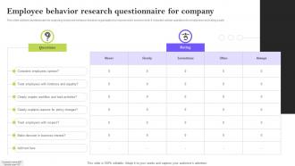 Employee Behavior Research Questionnaire For Company