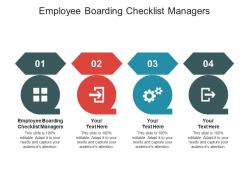 Employee boarding checklist managers ppt powerpoint presentation portfolio brochure cpb