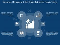Employee development bar graph bulb dollar flag and trophy