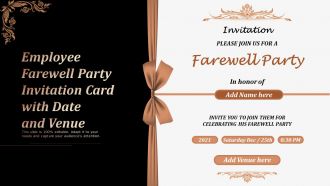 Employee farewell party invitation card with date and venue