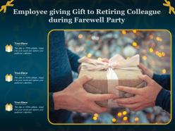 Employee giving gift to retiring colleague during farewell party