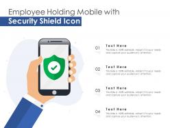 Employee holding mobile with security shield icon
