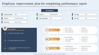 Employee Improvement Plan For Completing Performance Report