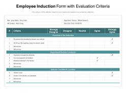 Employee induction form with evaluation criteria