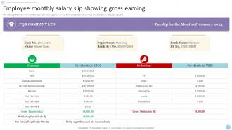 Employee Monthly Salary Slip Showing Gross Earning
