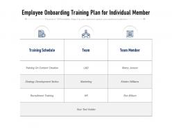 Employee onboarding training plan for individual member