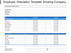Employee orientation template showing company properties and policies