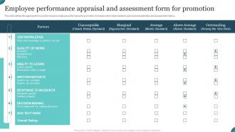 Employee Performance Appraisal And Assessment Form For Promotion