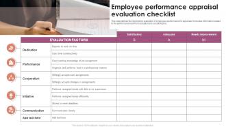 Employee Performance Appraisal Evaluation Checklist