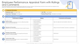 Employee Performance Appraisal Form With Ratings And Comments