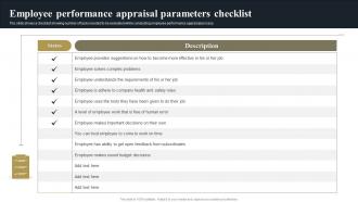 Employee Performance Appraisal Parameters Checklist