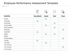 Employee performance assessment template work quality smile ppt powerpoint presentation summary deck