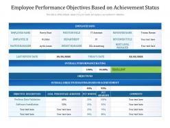Employee performance objectives based on achievement status