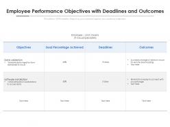 Employee performance objectives with deadlines and outcomes