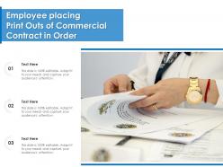 Employee placing print outs of commercial contract in order