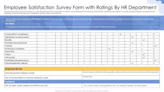 Employee Satisfaction Survey Form With Ratings By Hr Department