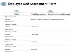 Employee Self Assessment Form Rating Contributor Ppt Powerpoint Presentation Ideas