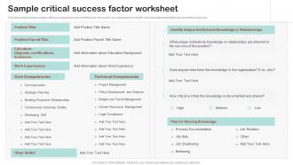 Employee Succession Planning And Management Sample Critical Success Factor Worksheet