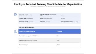 Employee technical training plan schedule for organisation