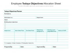 Employee todays objectives allocation sheet