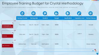 Employee Training Budget For Crystal Methodology Ppt Microsoft