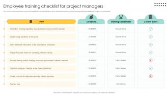 Employee Training Checklist For Project Managers Procurement Management And Improvement Strategies PM SS