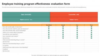 Employee Training Program Effectiveness Key Initiatives To Enhance Staff Productivity
