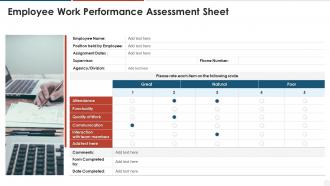 Employee work performance assessment sheet