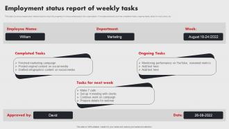 Employment Status Report Of Weekly Tasks