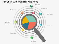 En pie chart with magnifier and icons flat powerpoint design