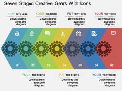 En seven staged creative gears with iocns flat powerpoint design