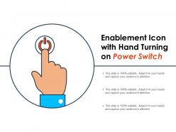 Enablement icon with hand turning on power switch