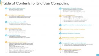 End user computing it table of contents for end user computing ppt powerpoint model