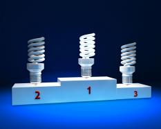 Energy efficient light with first rank on podium stock photo