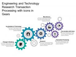 Engineering and technology research transaction processing with icons in gears