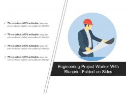 Engineering project worker with blueprint folded on sides