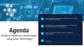 Enhance Healthcare Environment Using Smart Technology Powerpoint Presentation Slides IoT CD V Visual Graphical