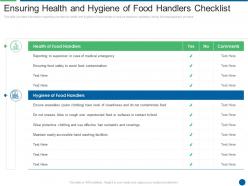 Ensuring health and hygiene of food handlers checklist ensuring food safety and grade