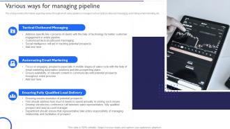 Ensuring Healthy Sales Pipeline Various Ways For Managing Pipeline Ppt Slides Clipart