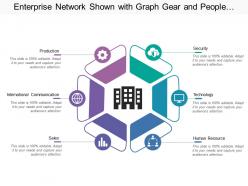 Enterprise network shown with graph gear and people icons