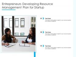 Entrepreneurs developing resource management plan for startup