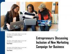 Entrepreneurs discussing inclusion of new marketing campaign for business
