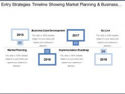 Entry strategies timeline showing market planning and business case development