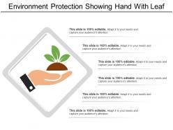 Environment protection showing hand with leaf