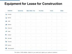 Equipment for lease for construction excavator ppt powerpoint slides