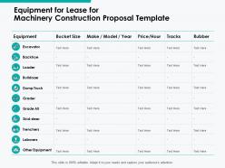 Equipment for lease for machinery construction proposal template ppt powerpoint presentation show ideas