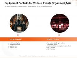 Equipment portfolio for various events organized building ppt powerpoint presentation skills